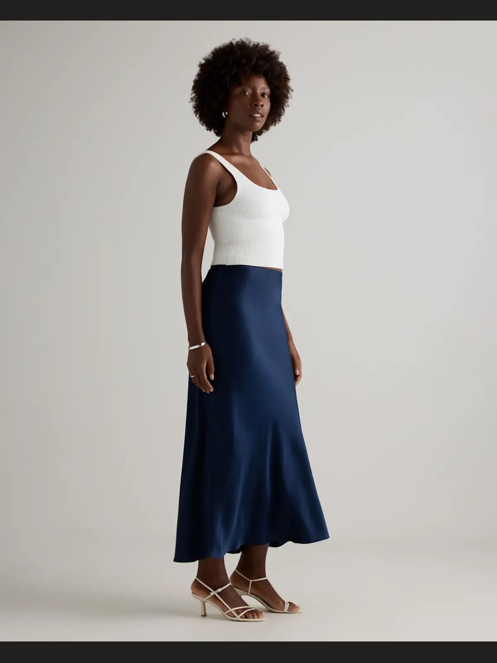 Quince Navy Satin Maxi Skirt - Picture 2 of 9